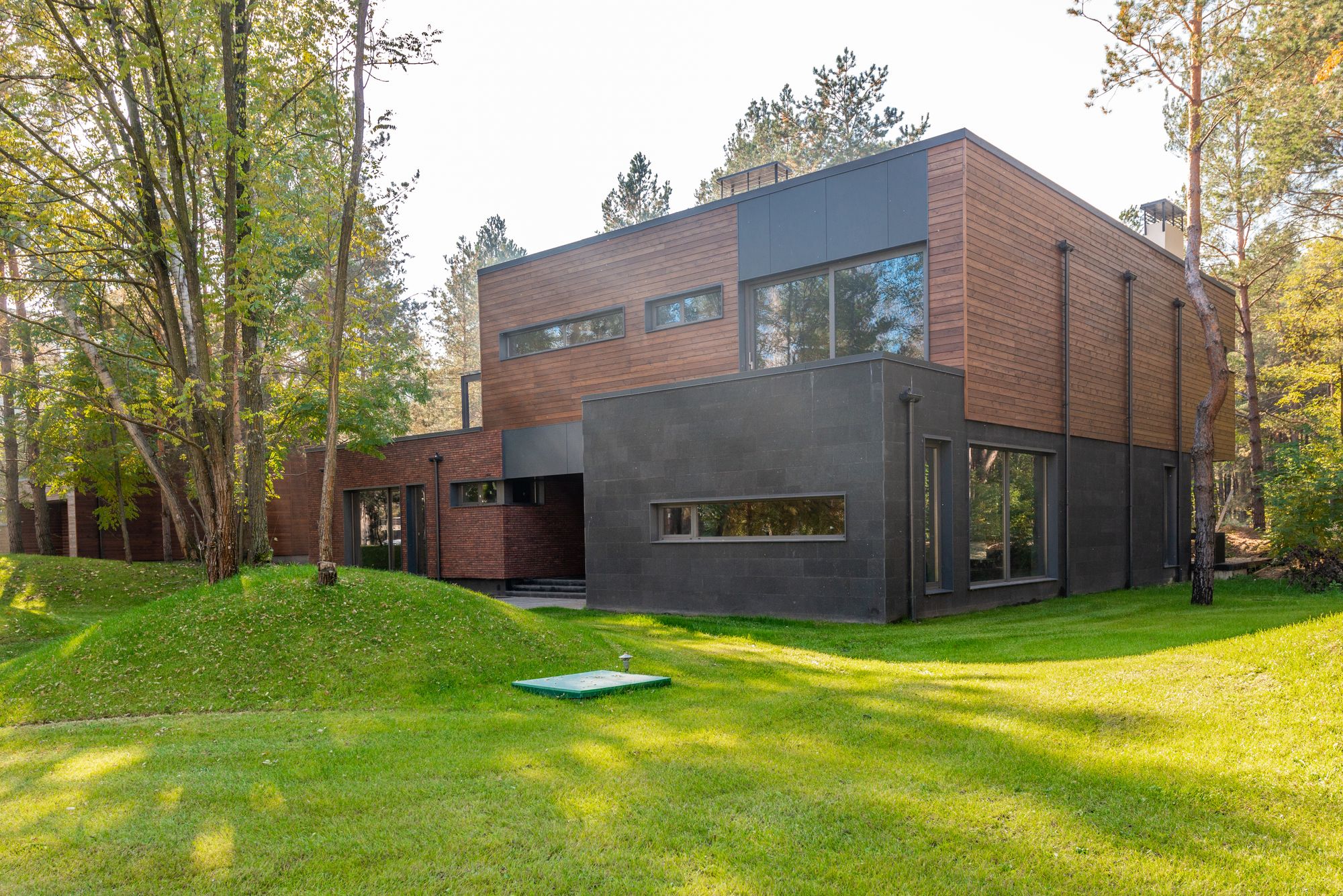 Contemporary timber and charcoal home in a woodland setting; architectural inspiration